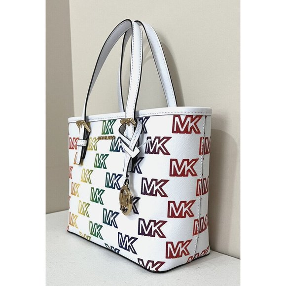 New Michael Kors Jet Set Travel X-Small Top Zip Tote Pride Optic White - Picture 4 of 6